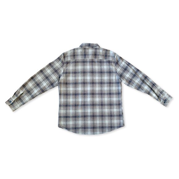 Brixton Bowery Plaid Flannel Long Sleeve Button Up Blue Grey Shirt Workwear - Picture 6 of 12